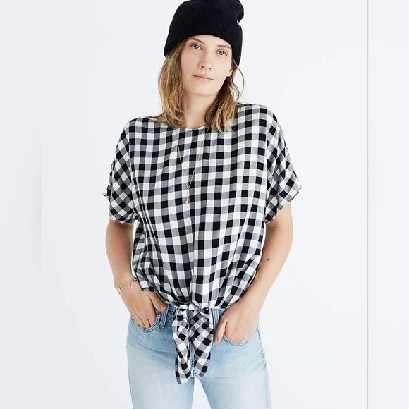 Madewell Black White Buffalo Check Tee L Cabincore Lumberjack Coastal Cowgirl - Picture 1 of 15